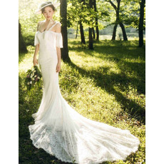 Custom Trumpet Spaghetti Straps Floor Length Lace Wedding Dress