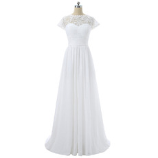 Inexpensive Floor Length Chiffon Wedding Dress with Short Sleeves