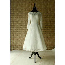 Custom A-Line Knee Length Lace Wedding Dress with Long Sleeves