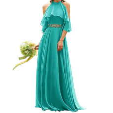 New Style A-Line Halter Floor Length Chiffon Bridesmaid Dress