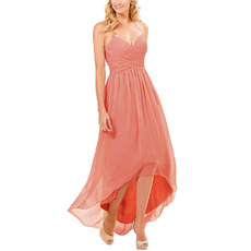 Affordable Halter Sweetheart High-Low Long Chiffon Bridesmaid Dress