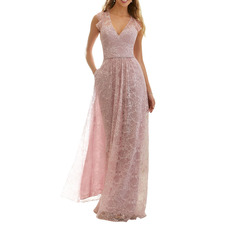 Elegant Lace V-Neck Floor Length Bridesmaid/ Evening/ Prom Dress