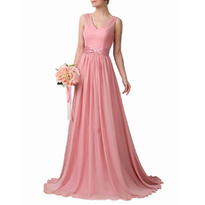 Custom V-Neck Floor Length Chiffon Bridesmaid Dress with Sashes