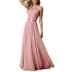 Elegant Halter Floor Length Chiffon Bridesmaid/ Evening Dress