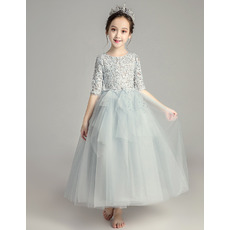 Inexpensive A-Line Lace Little Girls Party Dress with Half Sleeves