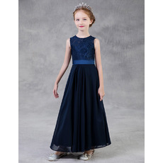 A-Line Long Lace Chiffon Little Girls Party Dress