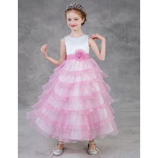 Custom Tea Length Layered Skirt Satin Tulle Little Girls Party Dress