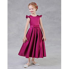 Adorable A-Line Sleeveless Tea Length Satin Flower Girl Dress