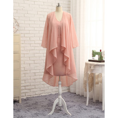 Casual Column V-Neck Short Chiffon Mother Formal Dress with Jackets