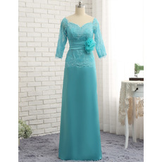 Elegant Long Chiffon Tulle Mother Formal Dress with 3/4 Long Sleeves