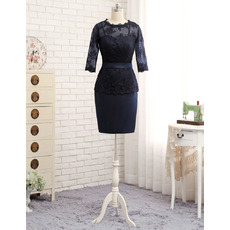 Designer Bodycon Short Satin Lace Mother Dress with 3/4 Long Sleeves