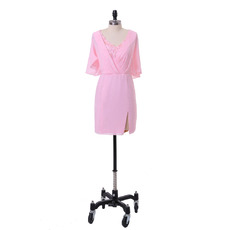 Informal V-Neck Short Chiffon Mother Formal Dress with Short Sleeves