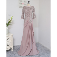 Elegant A-Line Long Chiffon Lace Mother Dress with 3/4 Long Sleeves