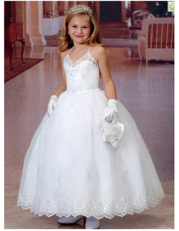 Girls Modern Princess Ball Gown Ankle Length Organza Flower Girl/ First Communion Dress