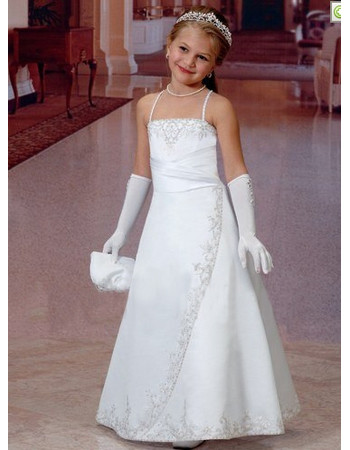 Girls Cheap Classy White Satin Embroidery First Communion Dress