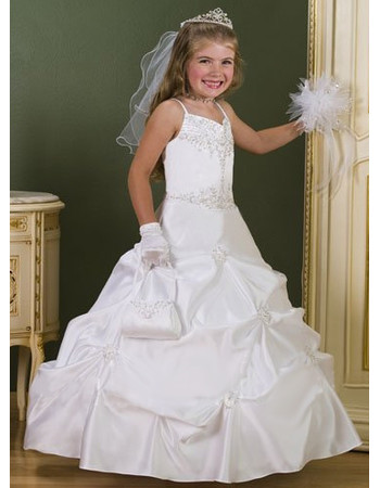 Classic Girls White First Communion Dress/ Pick-Up Flower Girl Dress