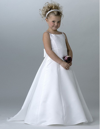 Girls Cheap A-Line Satin First Communion Dress/ Floor Length Flower Girl Dress