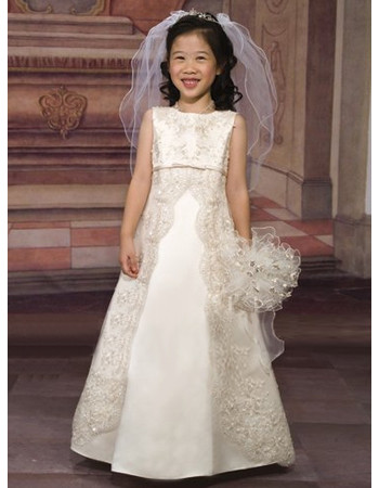 Girls Organza Embroidery Empire First Communion Dress/ Flower Girl Dress