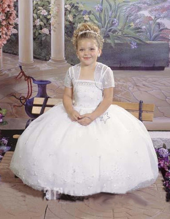 Girls Classic Ball Gown Ankle Length White Holy First Communion Dress with Jackets