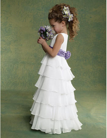 Pretty Classic A-Line Floor Length Chiffon Flower Girl/ First Communion Dress