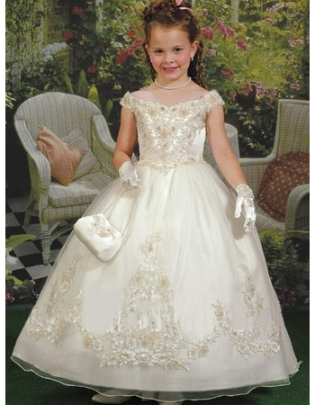 Classic Ball Gown Off-the-shoulder Organza First Communion/ Flower Girl Dress