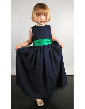 Little Girls Dark Navy Satin Sash Easter Girls Dress/ Flower Girl Dress