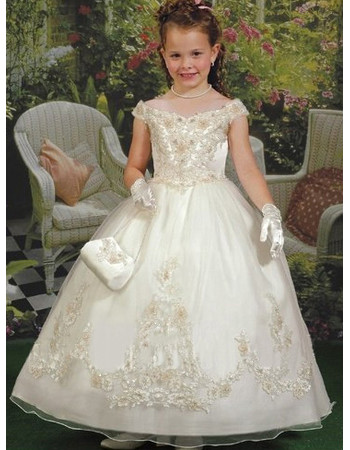 Retro Ball Gown Off-the-shoulder Taffeta First Communion Dress