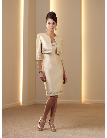 Classic Knee Length Beaded Satin Mother of the Bride/ Groom Dress Outfits