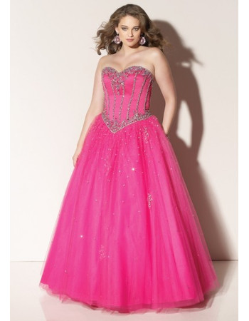 Classic Princess Ball Gown Strapless Sweetheart Long Organza Plus Size Prom Dress