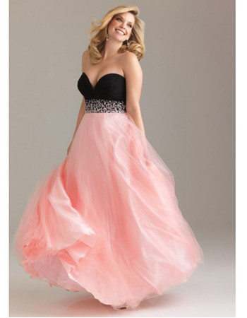 Affordable A-Line Sweetheart Floor Length Organza Plus Size Evening Dress