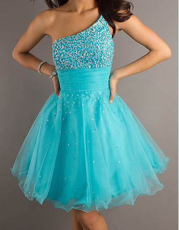 Affordable Blue Short Homecoming Dress/ One Shoulder Prom Dress for Homecoming