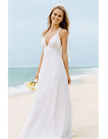 Custom Classic A-Line Strap Long Chiffon Beach Wedding Dress for Bride