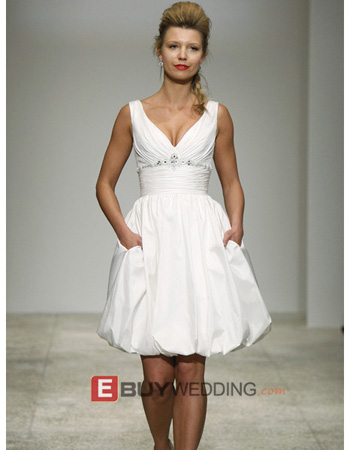 Summer V-Neck Short Beach Wedding Dress with Pockets