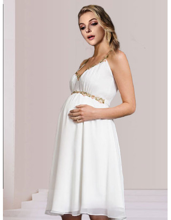 Discount Custom Chiffon Empire Spaghetti Straps Short Maternity Wedding Dress