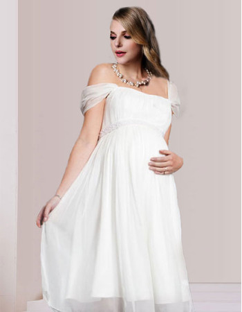 Discount Custom Chiffon Cap Sleeves Short Empire Maternity Wedding Dress