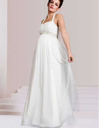 Discount Custom Chiffon Halter Floor Length Empire Maternity Wedding Dress