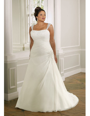 Discount Custom Classic Long Satin Plus Size Bridal Gowns with Detachable Straps