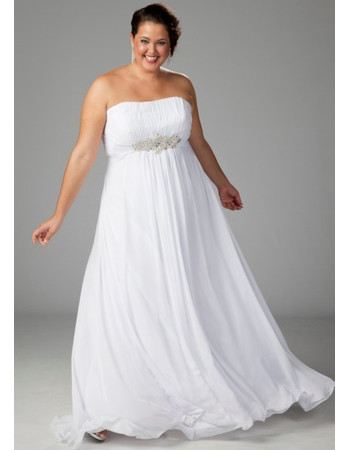 Simple Empire Strapless Long Pleated Chiffon Beach Plus Size Wedding Dress