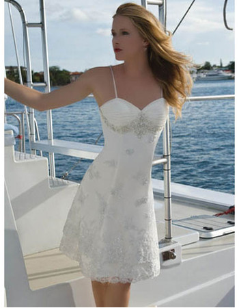 Designer Spaghetti Straps Satin Short Beach Wedding Dress