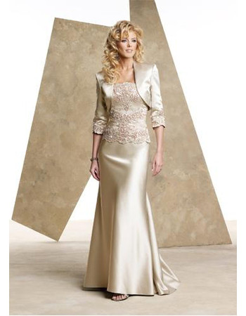 Affordable Mermaid Applique Sweep Train Satin Mother of the Bride/ Groom Dress with Jackets