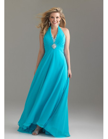 Discount Simple Halter Backless Long Chiffon Plus Size Evening Wear Dress