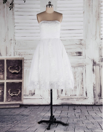 Affordable Classic A-Line Strapless Short White Wedding Dress