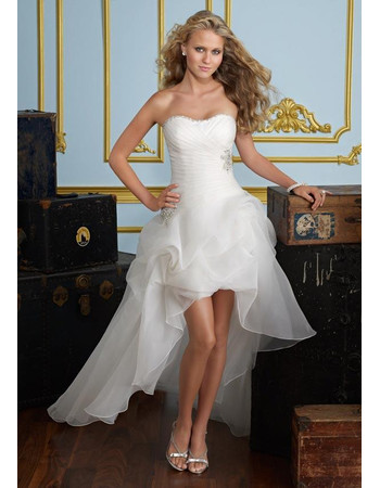 Affordable A-Line Sweetheart Petite Applique Organza High-Low Garden Wedding Dress