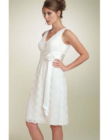 Affordable Simple A-Line V-Neck Short White Lace Prom Dress for Homecoming