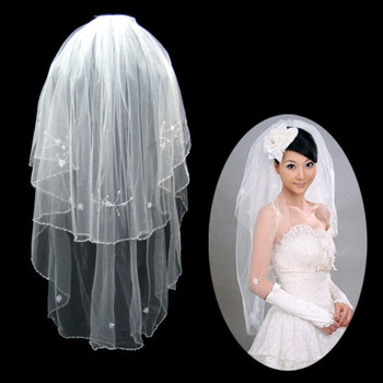 Affordable 2 Layers Tulle Wedding Veil with Applique for Bride