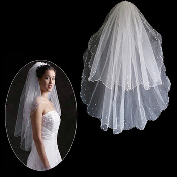 Affordable 2 Layers Tulle Wedding Veil with Beading for Bride