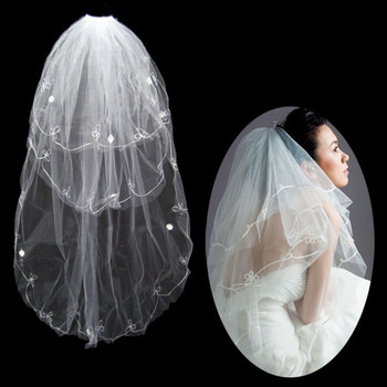 Inexpensive 3 Layers Tulle Wedding Veil with Embroidery for Bride