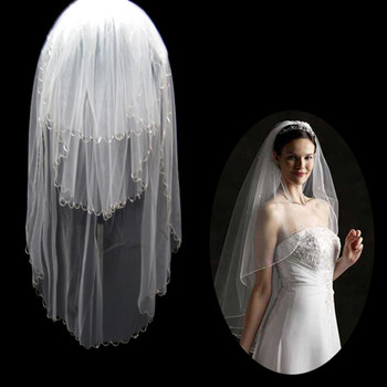 Inexpensive 3 Layers Tulle Wedding Veil with Chain for Bride