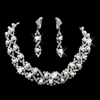 Crystal and Pearl Earring Necklace Set Wedding Bridal Jewelry Collection