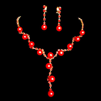 Red Crystal Earring Necklace Set Wedding Bridal Jewelry Collection